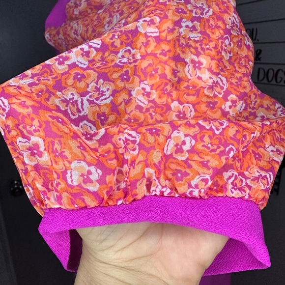 CeCe Pink Top with Orange Floral Sleeves - Picture 5 of 10